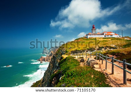 stock photo Nice view of a lighthouse with the ocean in Portugal