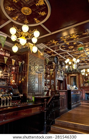 LONDON, UNITED KINGDOM - 26 APRIL, 2015: Typical British pub in London, United Kingdom on 26 April, 2015. Pub business in the UK has been declining every year.