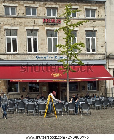 AALST, BELGIUM - 30 MAY, 2015: Old bar in Aalst, Belgium on 30 May, 2015. Belgium is famous for its beers and pubs.