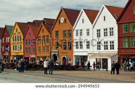 BERGEN, NORWAY - 25 JUNE, 2015: Traditional houses in the old town of Bergen, Norway on 25 June 2015. Bergen is the second largest city in Norway.
