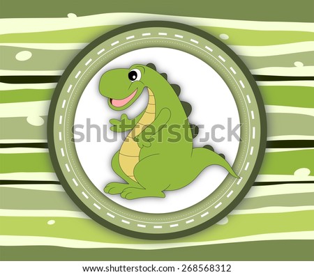 Cute smiling dinosaur label card in scrapbook style