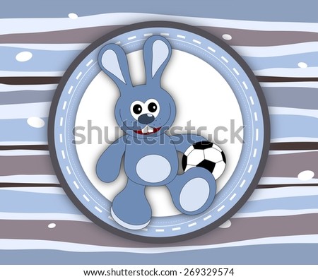 Cute smiling bunny label card in blue and brown spectrum