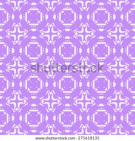 Filet crochet lace design with cross ornaments. Seamless background in violet spectrum