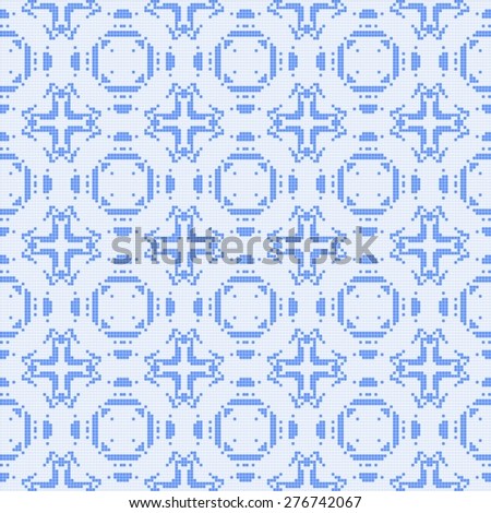 Filet crochet lace design with cross ornaments. Seamless background