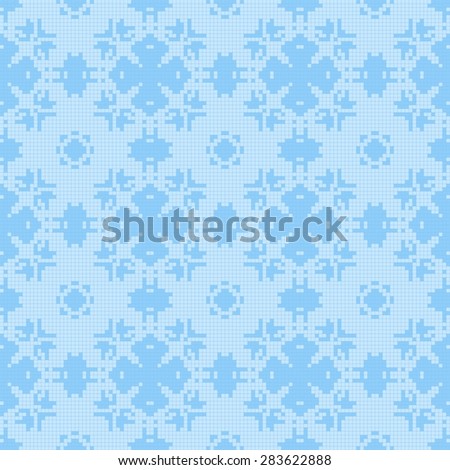 Filet crochet lace design. Seamless background in blue color