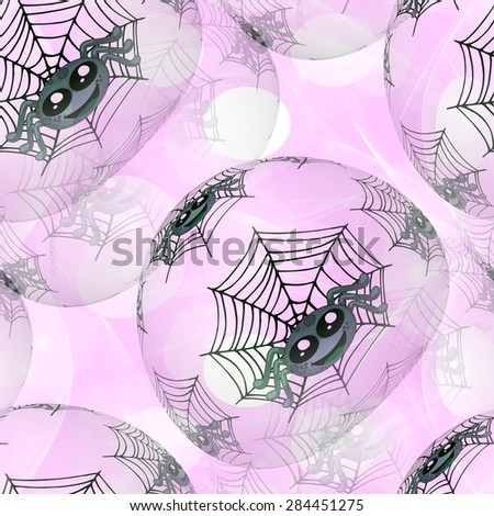 Seamless background or texture with spiders and cobweb on pink