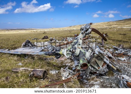 Helicopter Crashed in Falkland Islands. From Falklands War, wreck of a argentine crashed helicopter left over from the Falklands 10 km east from Port Stanley