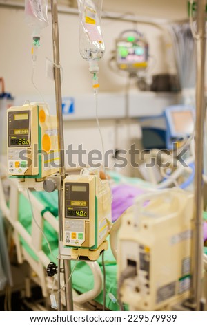 Saline with infusion pump at ward in hospital