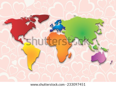 World map shaped background heart. World Heart concept