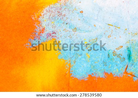 Orange abstract watercolor macro texture background. Colorful handmade technique aquarelle.