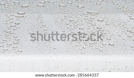 Water drops on glass on light background