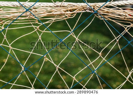 View through the safety net at the green grass background