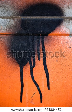 Painted steel wall with dripping paint abstract background.