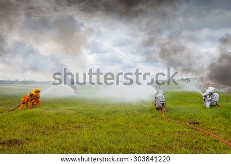 UDONTHANI, THAILAND - AUGUST 4: Search and rescue operation during simulated airplane accident. AUGUST 4, 2015 in Udonthani, Thailand