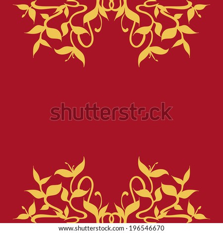 Golden Leaves and Vines Frame Border Decoration - Golden stylized growing plant sprouts; flourishing rounded leaves and stems pattern; floral, elegant, lively and rich decoration for frames borders.