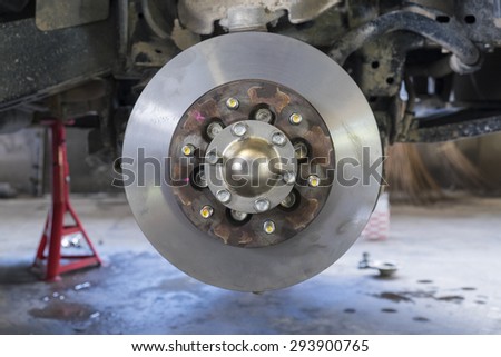 Disk break of the car in the garage