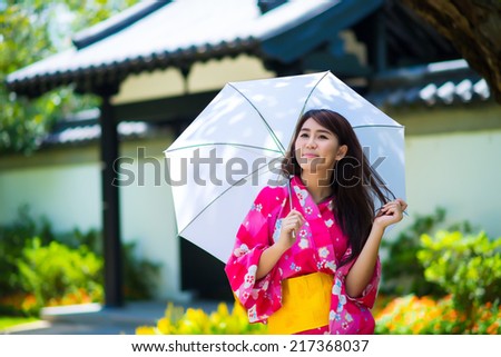 Beautiful young woman wearing japanese traditional Yukata
