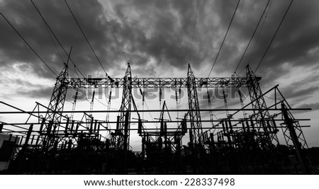 Sub station 115/22 kV outdoor type black and white