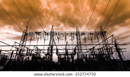 Sub station 115/22 kV outdoor type silhouette