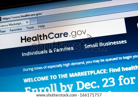 CALDWELL, IDAHO/USA - DECEMBER 6: View of the healthcare.gov website in Caldwell, Idaho on December 6, 2013. Healthcare.gov is the website for the government marketplace for the Affordable Care Act.