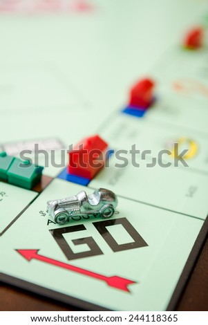 BOISE, IDAHO - NOVEMBER 18, 2012: Parker Brothers game Monopoly has gone through many variations of the game since it was created in 1935