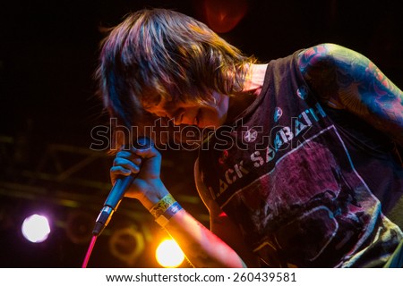 BOISE, IDAHO/USA - MARCH 8TH, 2015: Intense look on the lead singers face, Renee Phoenix from Fit for Rivals