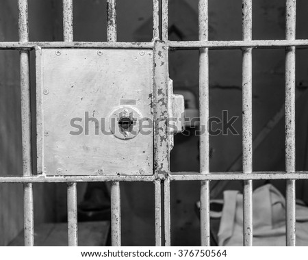 Cell with it\'s door closed and the door locked up tight