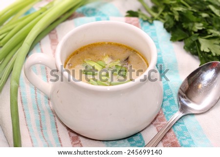 dry mushrooms milk and greens soup