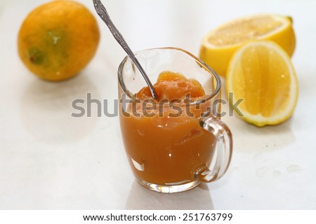 lemon cream / Kurd / fondant in a glass sauce-boat