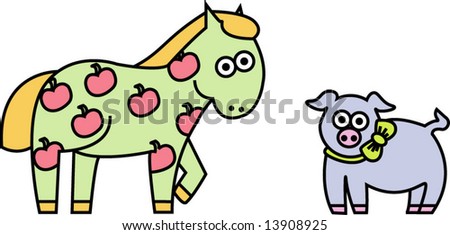 Vector collection of farm animals: horse, pig