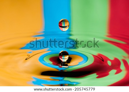 Abstract background two water droplets making a splash and ripple effect. Zen and balance concept