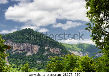 View at the mountains through trees from Chimney rock state park, North carolina