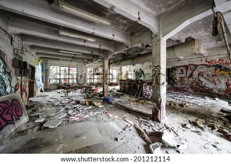 Messy abandoned factory room