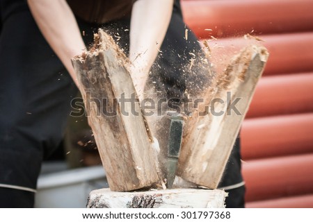 Wood chopping with hand axe