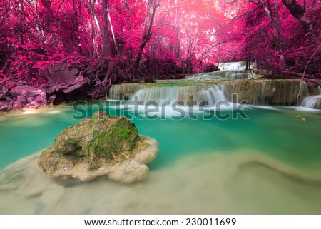 Beautiful waterfall in autumn forest, deep forest waterfall, Kanchanaburi province, Thailand