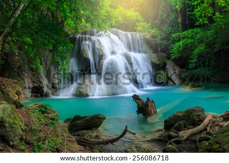 Huay Mae Kamin Waterfall, beautiful waterfall in deep forest, Kanchanaburi province, Thailand