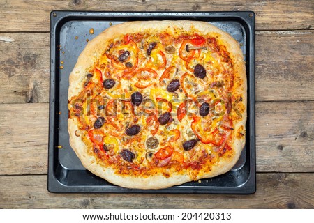 Oven Baked Pizza With Vegetarian Toppings Hot From The Oven