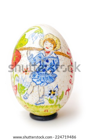 Handmade painted Easter egg on white from Greece