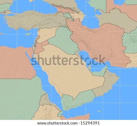 Middle East map with country boundaries