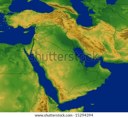 Middle East map with terrain