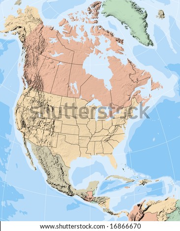 North America Map with Water Contours