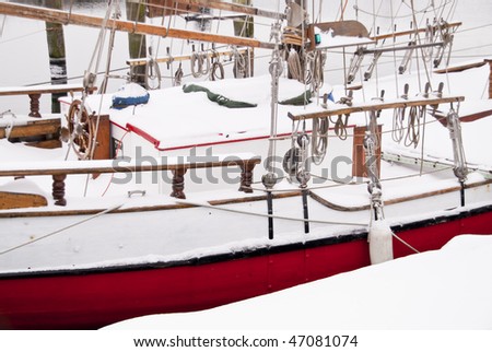 winter scene: snow covered sailing ship