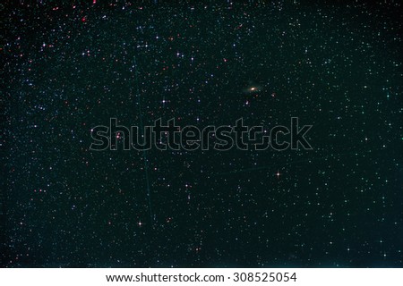 Starfield with Perseus, Andromeda Galaxy, Milky Way and Falling Stars