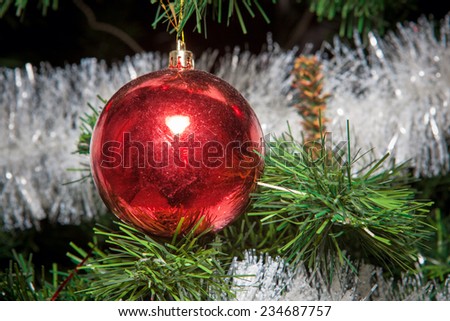 New Year's toys and ornaments, decorations for Christmas trees, wreaths, balls, stars, bells