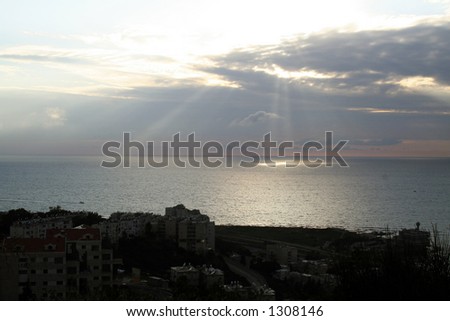 sun spot light on the Mediterranean sea, from a Haifa cliff in Israel.