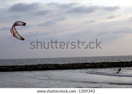 Kitesurfing water sport on the beach