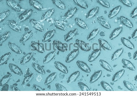 Blue Background of old metal diamond plate in silver color background