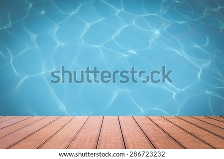Water reflection with brown old wood floor natural background