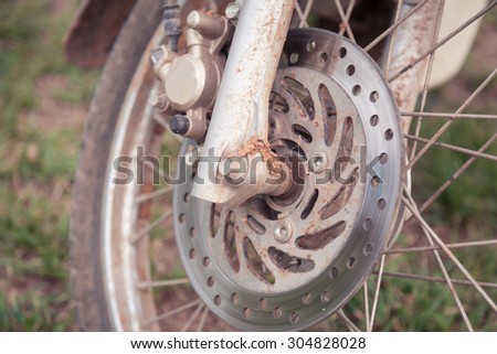 Disc brake of eco motorcycle, , scooter motorcycle background