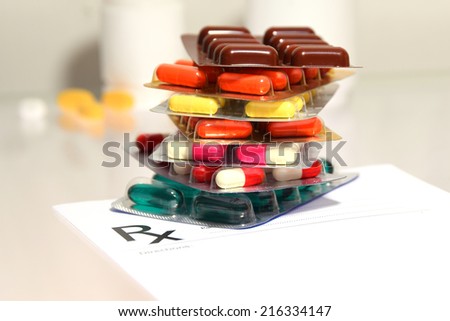 Medical Pharmacist prescription  stuff form - blank prescription and pills on table